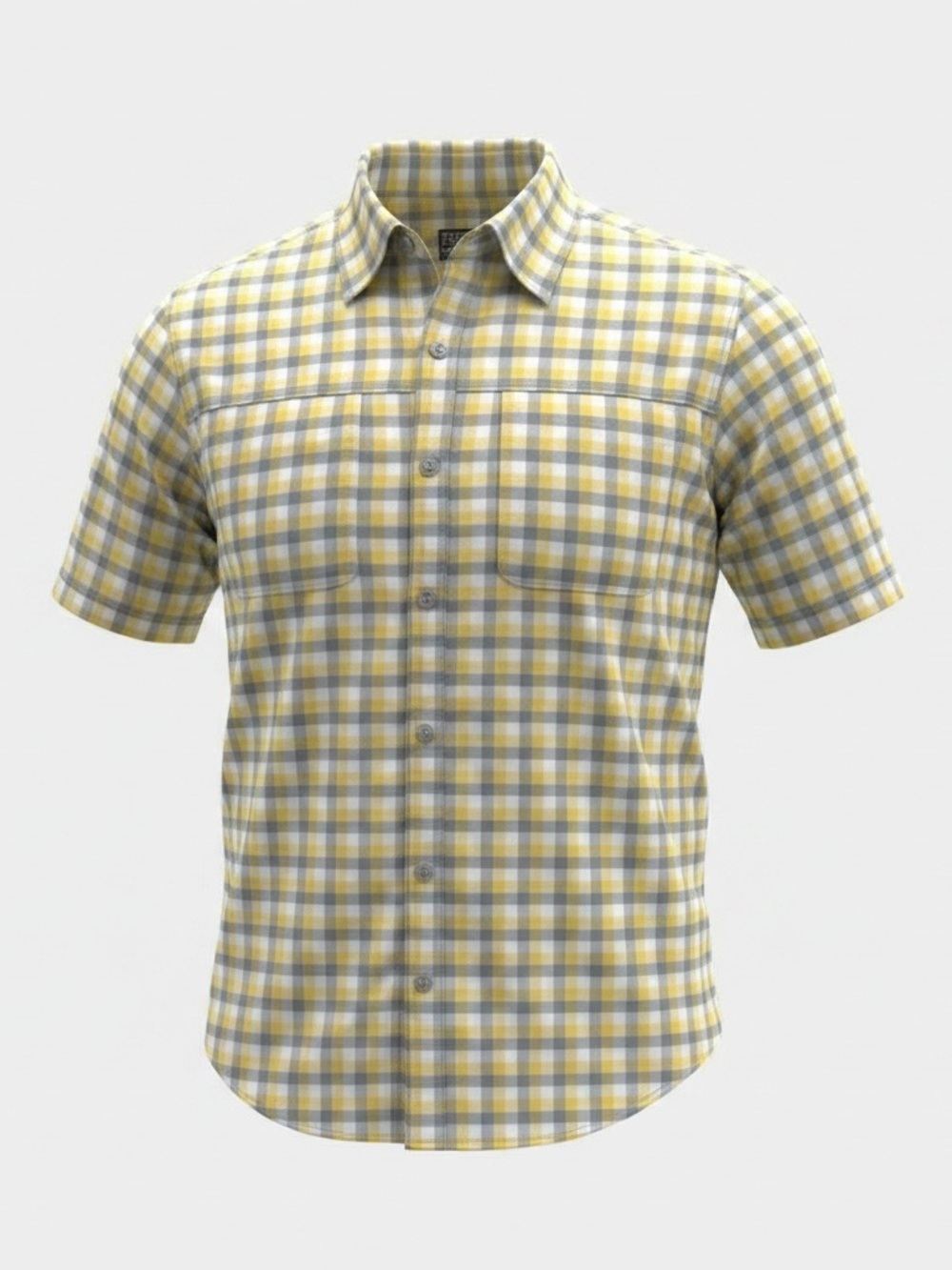 REI Yellow and Gray Short-Sleeve Plaid Button-Down Shirt